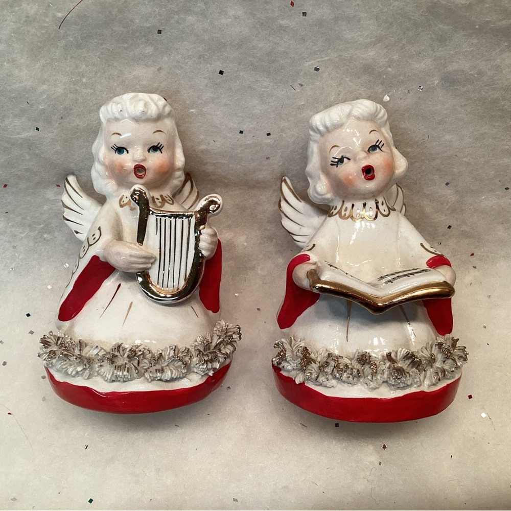 Fine A Quality Christmas Angels Choir GIrls Figurine Spaghetti Harp Book Japan